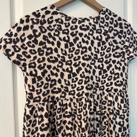 Pact | XS Organic Cotton Pink Leopard Revive Baby Doll Tiered Swing Mini Dress - Picture 7 of 10